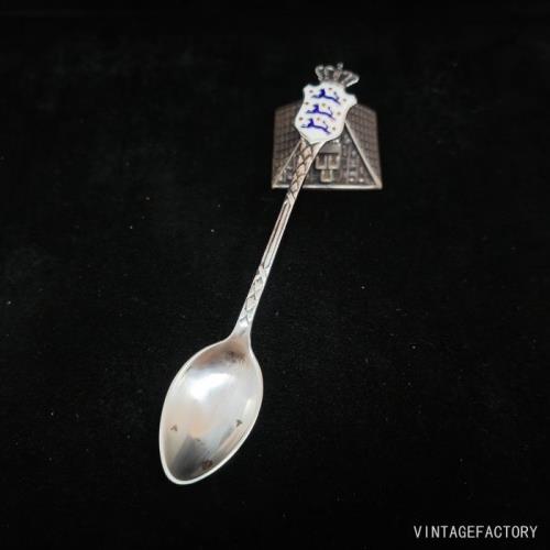 1960年代丹麥伯納德·赫茲琺瑯紋章盾紀念品純銀標古董咖啡小勺子