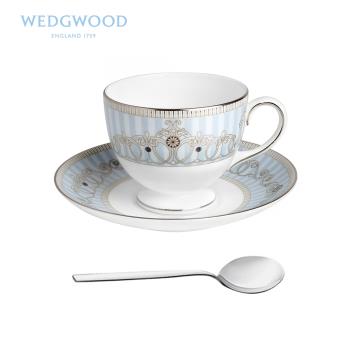 Wedgwood威基伍德亞歷山大藍/黃色茶杯+勺套裝骨瓷歐式茶咖杯碟