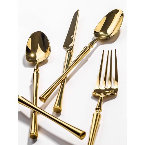 禾風之匠北歐西餐餐具家用食品級不銹鋼金色輕奢牛排刀叉勺三件套