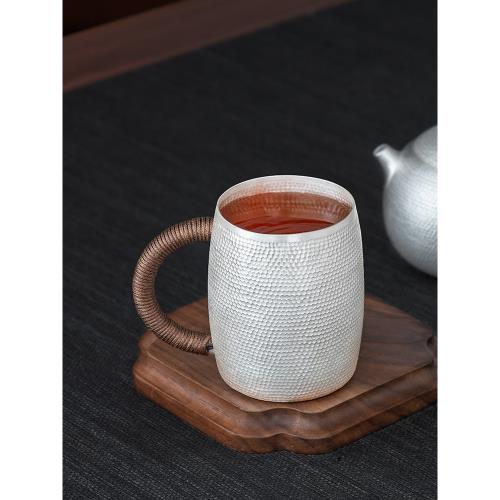 高檔錘紋啤酒杯銀水杯999純銀茶杯馬克杯家用純手工茶具多用銀杯|酒杯