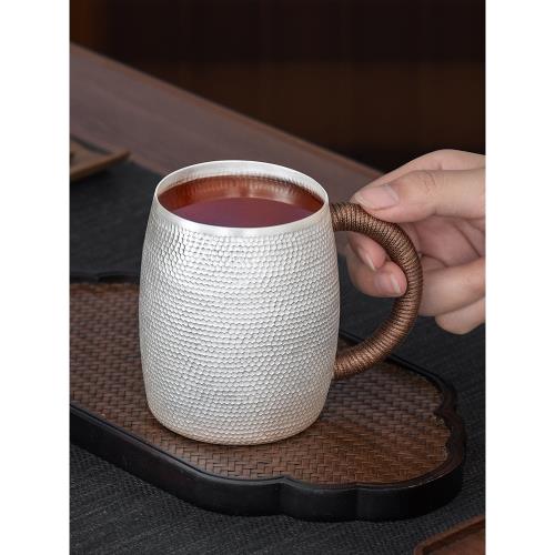 高檔錘紋啤酒杯銀水杯999純銀茶杯馬克杯家用純手工茶具多用銀杯|酒杯
