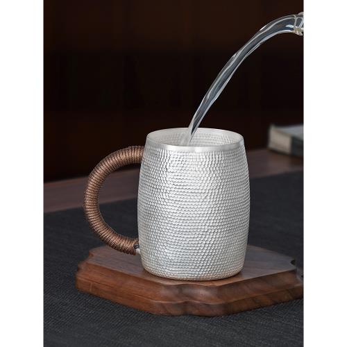 高檔錘紋啤酒杯銀水杯999純銀茶杯馬克杯家用純手工茶具多用銀杯|酒杯