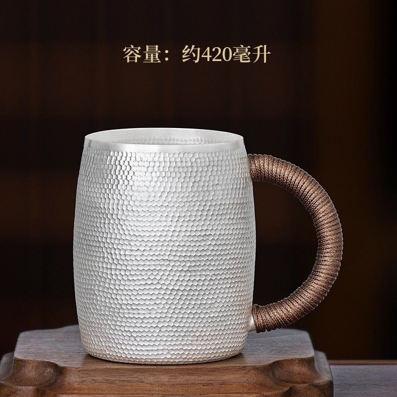 純銀杯 高檔錘紋啤酒杯銀水杯999純銀茶杯馬克杯家用純手工茶具多用銀杯|酒杯