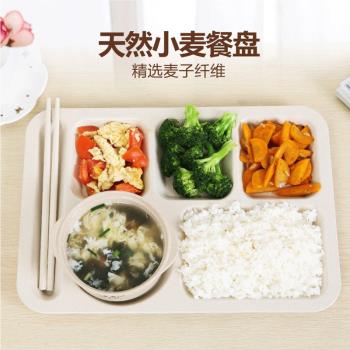 日韓長方形五格餐盤微波爐可用學生食堂分餐盒環保小麥餐具