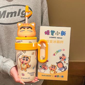 蠟筆小新大手柄水杯316不銹鋼兒童保溫杯新款可愛大容量吸管杯子