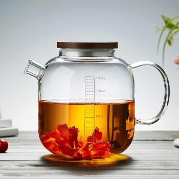 帶刻度水壺高硼矽玻璃壺耐高溫燒水煮茶壺茶水分離泡茶茶壺沖茶壺