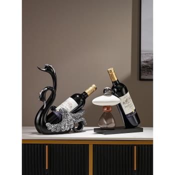 歐式紅酒網紅酒瓶架輕奢創意高檔天鵝擺件陶瓷家居客廳酒櫃裝飾品