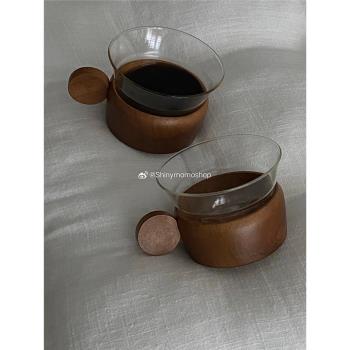 Shinymomo創意復古杯託ins風中古咖啡杯韓式可愛把手木託玻璃杯
