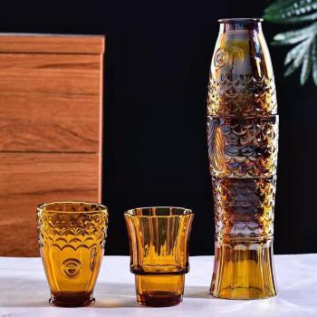 創意錦鯉魚杯子ins高顏值套裝健康材質可堆疊家用魚形玻璃杯