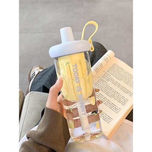 簡約水杯女生高顏值新款大容量帶吸管杯子女夏天便攜辦公室塑料杯