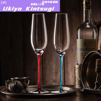 日本Ukiyo氛圍感水晶玻璃香檳杯家用創意高腳起泡酒杯輕奢酒吧杯