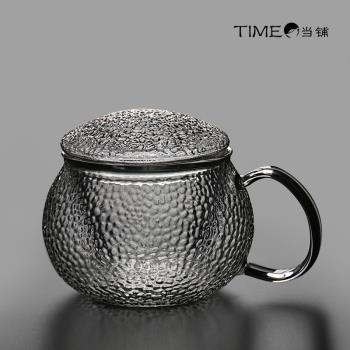 time當鋪 加厚耐熱大號家用辦公室錘紋過濾玻璃泡茶杯花茶杯帶蓋