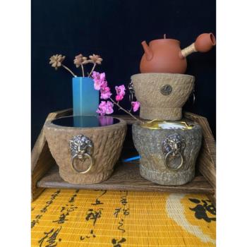 中式復古老石臼茶爐插電陶爐小型煮茶器古法電爐絲手工石器茶爐