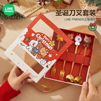 布朗熊聖誕叉勺不銹鋼餐具西餐叉子食品級不銹鋼勺子叉子禮盒套裝