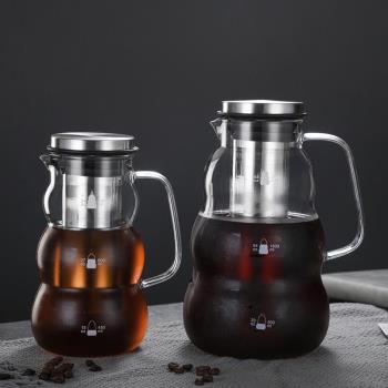 高硼矽耐熱玻璃咖啡壺大容量過濾咖啡壺茶水分離泡茶壺家用冷萃壺