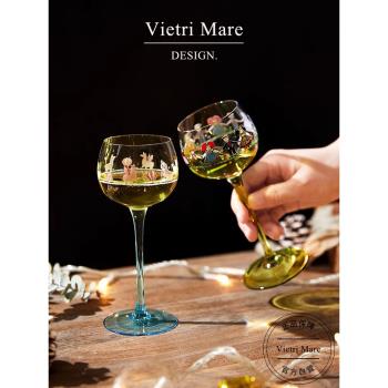 Vietri Mare玻璃杯創意手繪高腳甜酒杯個性酒杯ins風杯子丨伊裡絲