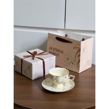 法式復古花朵高腳咖啡杯套裝ins風小眾設計下午茶拿鐵杯子禮盒裝