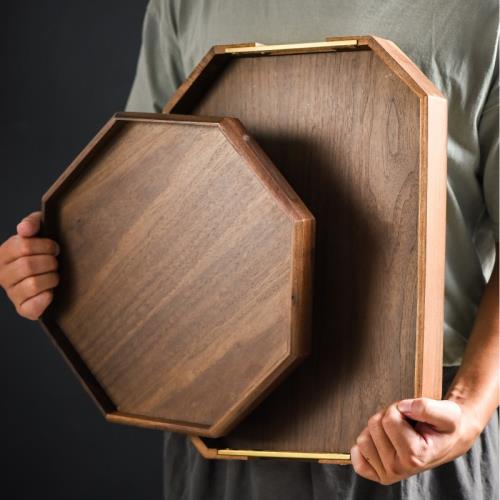 井柚胡桃木托盤長方形家用放茶杯茶盤木質托盤茶幾水果零食點心盤