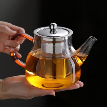 高階餐廳飯店沖茶壺小茶水壺加厚耐熱玻璃泡茶壺不銹鋼過濾花茶壺