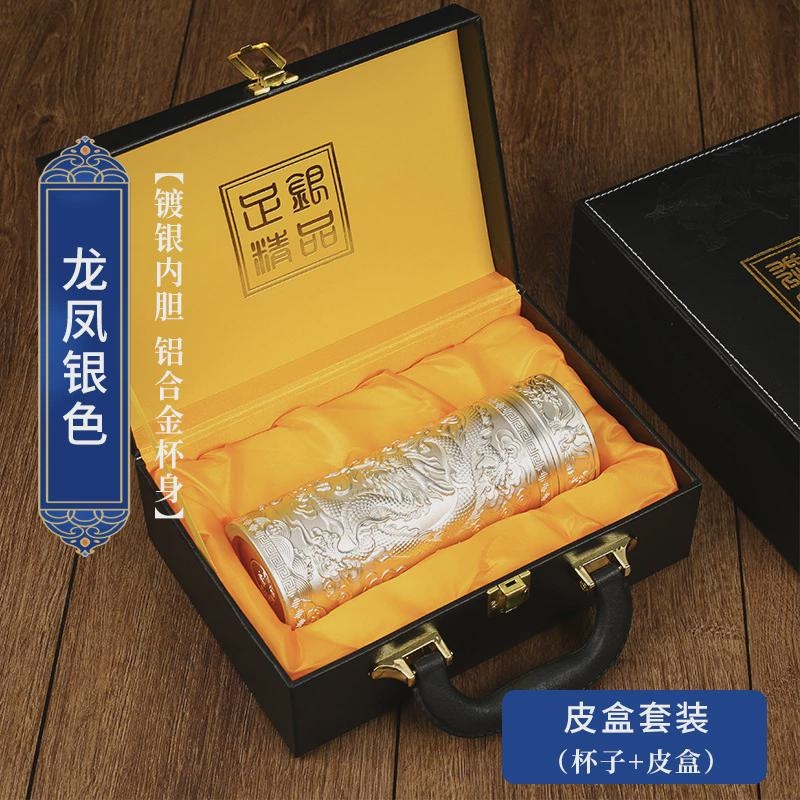 美】GA090 時代 【純銀】 盃 145g／箱付 美品！ r 浮雕九龍銀杯子S999