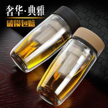 水杯雙層玻璃杯子男士大容量高檔帶蓋女生透明隔熱茶杯耐高溫家用