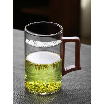 綠茶杯個人茶水分離泡茶杯男士帶過濾月牙杯玻璃水杯子辦公室家用