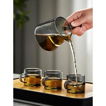 玻璃茶杯小杯子小玻璃杯帶把品茗杯功夫小茶杯6只裝茶具喝茶的杯