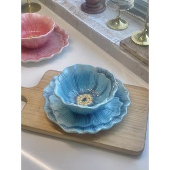 外貿陶瓷歐式田園創意家用西餐盤果盤美式裝飾盤掛盤子花朵碗飯碗