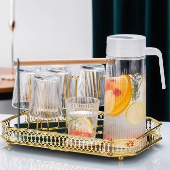 涼水壺玻璃水壺大容量自動開合蓋冷水壺泡茶高顏值涼水杯套裝茶壺