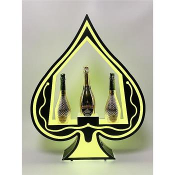七彩發光黑桃A酒座三支裝香檳王出酒展示架亞克力新款七彩光酒架