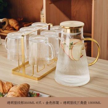 高顏值*女士用玻璃杯水杯把手條紋杯子帶透明辦公室泡茶把家女家