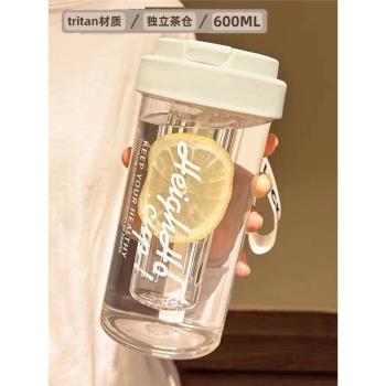 樂扣樂扣耐高溫水杯女生高顏值夏季吸管杯學生便攜茶水分離防摔塑