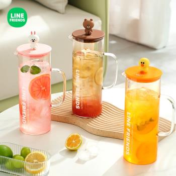 LINE FRIENDS卡通冷水壺家用玻璃耐高溫茶壺大容量涼水杯冷泡壺