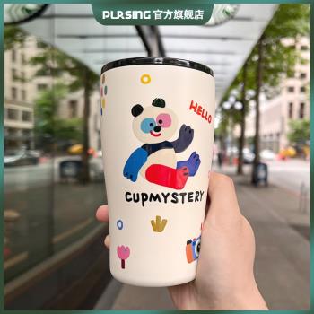 美國PURSING桌面咖啡杯陶瓷內膽可愛手繪熊貓保溫保冷水杯子男女