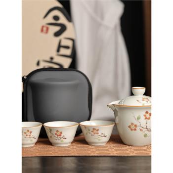 手繪復古汝窯手抓壺陶瓷茶壺功夫茶具家單壺泡茶器便攜快客杯日式