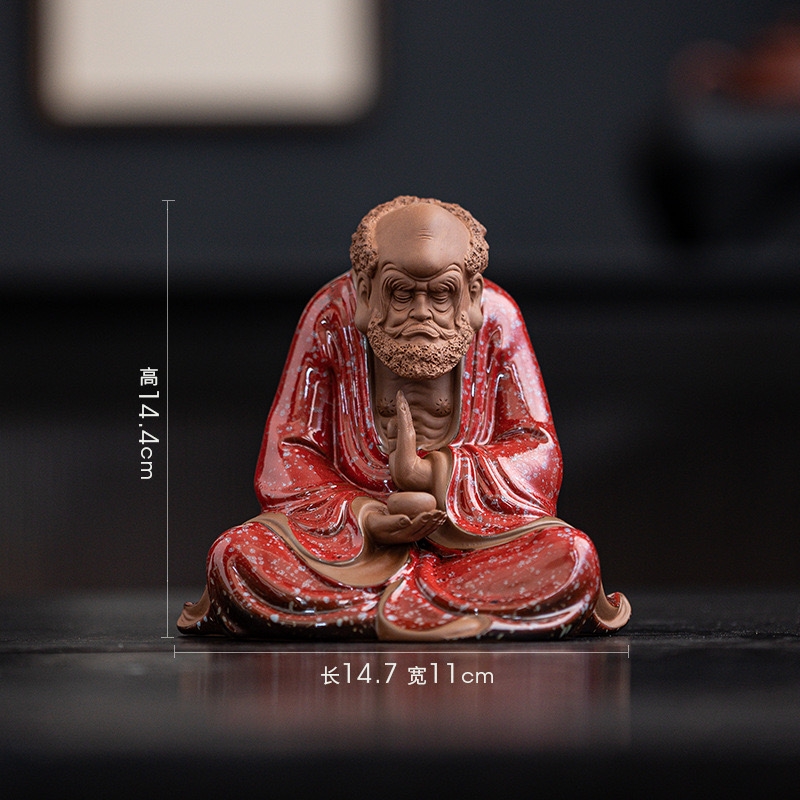 中式禪意紫砂達摩祖師坐像打坐佛擺件家居客廳茶室茶寵陶瓷裝飾品|茶寵