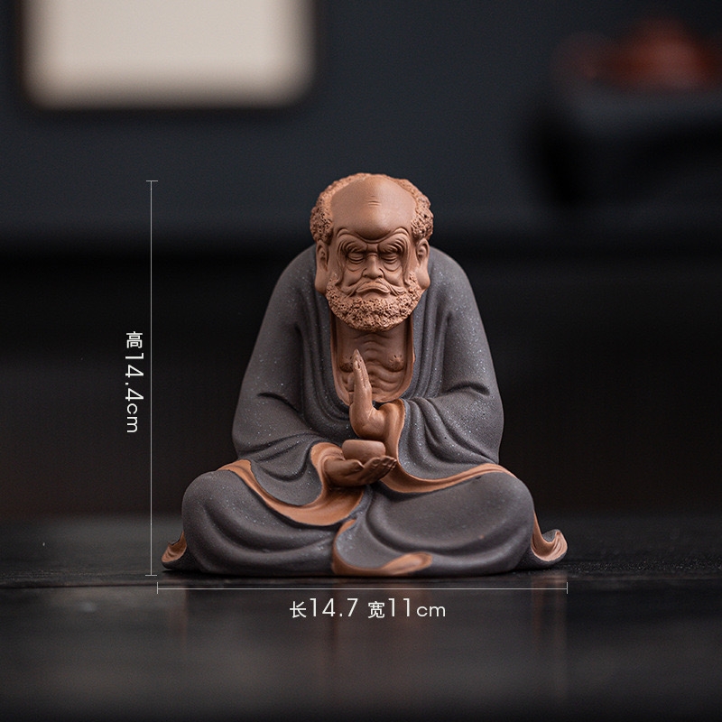 中式禪意紫砂達摩祖師坐像打坐佛擺件家居客廳茶室茶寵陶瓷裝飾品|茶寵