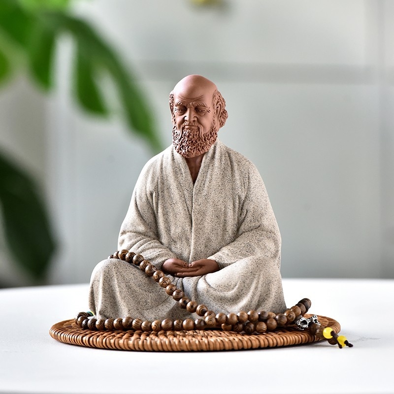 中式禪意紫砂達摩祖師坐像打坐佛擺件家居客廳茶室茶寵陶瓷裝飾品|茶寵