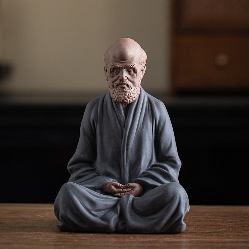 中式禪意紫砂達摩祖師坐像打坐佛擺件家居客廳茶室茶寵陶瓷裝飾品|茶寵