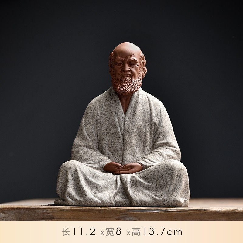 中式禪意紫砂達摩祖師坐像打坐佛擺件家居客廳茶室茶寵陶瓷裝飾品|茶寵