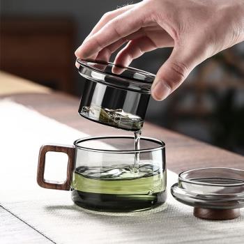 高檔玻璃泡茶杯茶水分離個人專用高硼矽耐熱辦公室水杯子矮墩墩杯