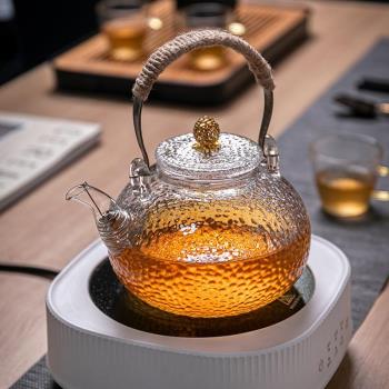 加厚燒水玻璃壺錘紋泡茶壺過濾泡茶煮茶家用功夫茶耐熱玻璃提樑壺