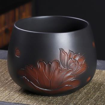 大號紫陶中式復古茶渣缸功夫茶具配件圓形杯洗跳刀收納大碗茶盂缸