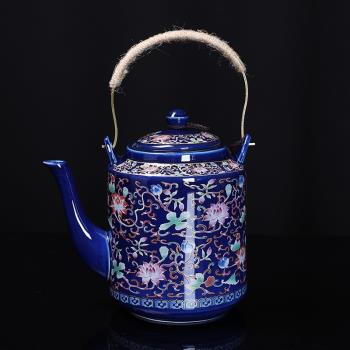 琺瑯彩提樑壺茶具套裝復古大容量單茶壺家用簡約帶過濾陶瓷茶水壺