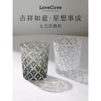 LoveCove江戶切子七寶威士忌杯水晶玻璃酒杯洋酒杯洛克杯子禮物