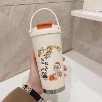 中國風保溫杯女生2025新款高顏值咖啡杯外出攜帶吸管杯辦公室水杯