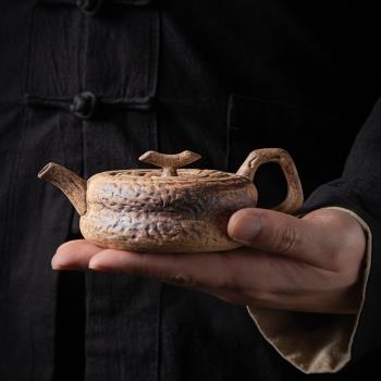 老巖泥柿柿如意茶壺復古陶瓷茶壺粗陶茶具中式家用泡茶單壺侘寂風