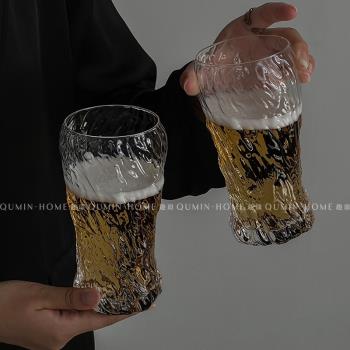 歐式水紋玻璃杯啤酒杯子家用果汁飲料水杯小眾創意咖啡牛奶杯