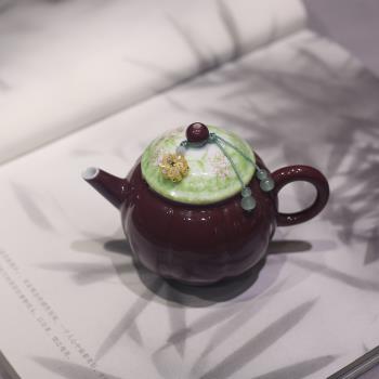 無落景德鎮葡萄紫釉下粉彩手繪擺凌相宜茶壺過濾球孔單泡茶壺功夫