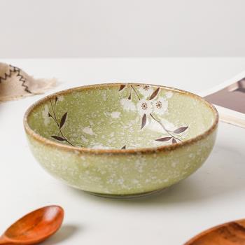 日本進口綠櫻花陶瓷日式餐具淺口缽形碗麵碗湯碗裝菜碗家用蒸菜碗